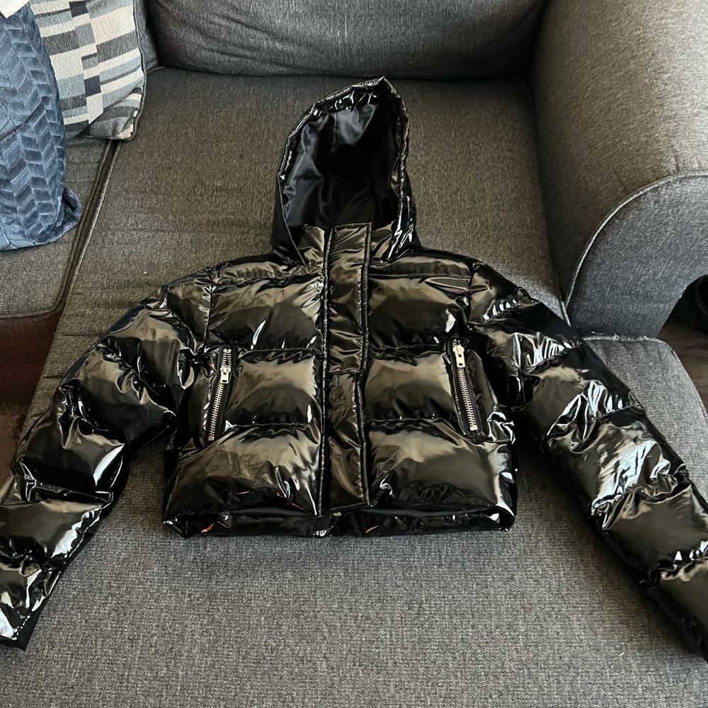 shiny puffer coat.